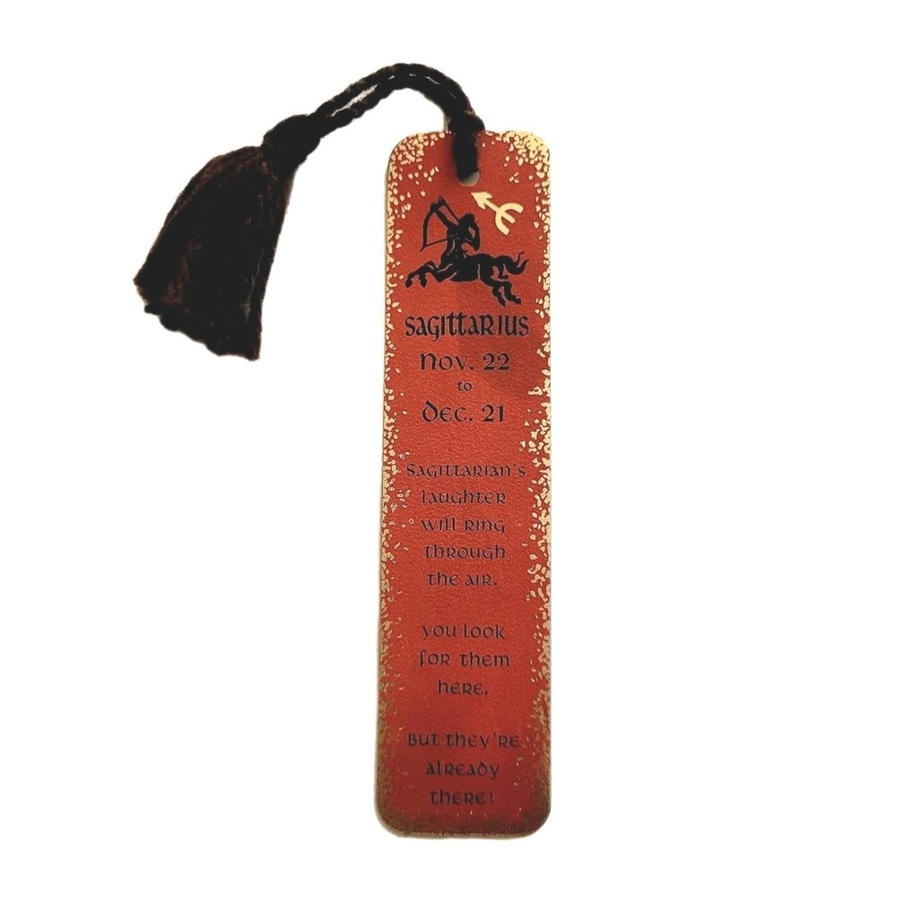 Vintage 70s Bookmark Sagittarius Zodiac Sign Red Gold Embossed 1974 Antioch Flaw